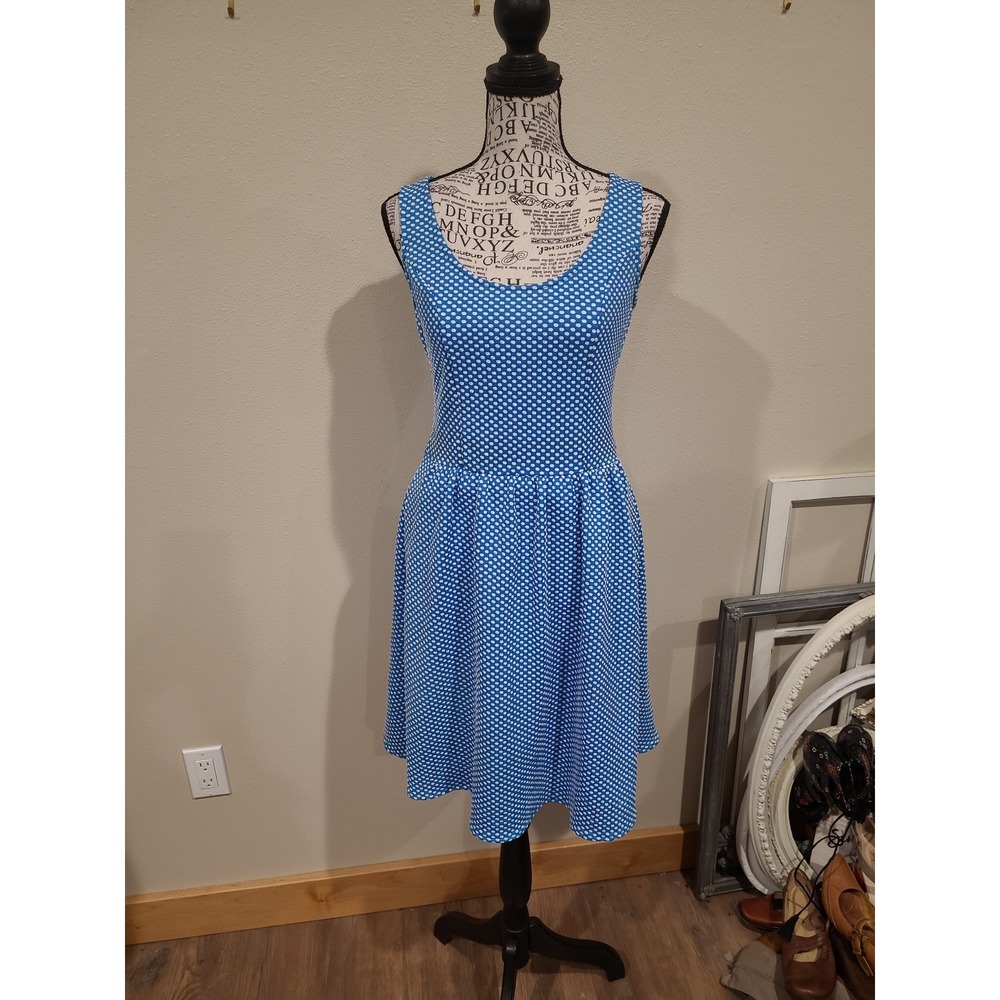 Anthropologie Maeve Caldera Dress blue polka dot fit-and-flare knit Women SZ XS